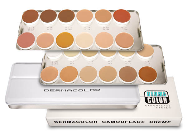 Afbeelding van Dermacolor kleurenpalet, de Dermacolor producten bieden een zeer goede camouflage voor plekken op uw huid die u liever wilt verbergen.
